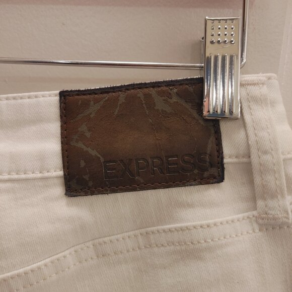 Distressed White Express Slim Fit Stretch+ Jean Shorts 32" Waist x 9" Inseam - Picture 3 of 8